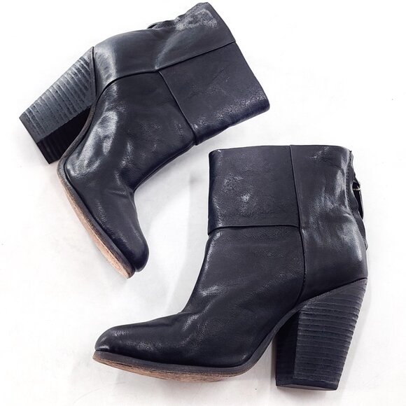 RAG & BONE Newbury Black Leather Block Heel Ankle Bootie Zip - Picture 6 of 9